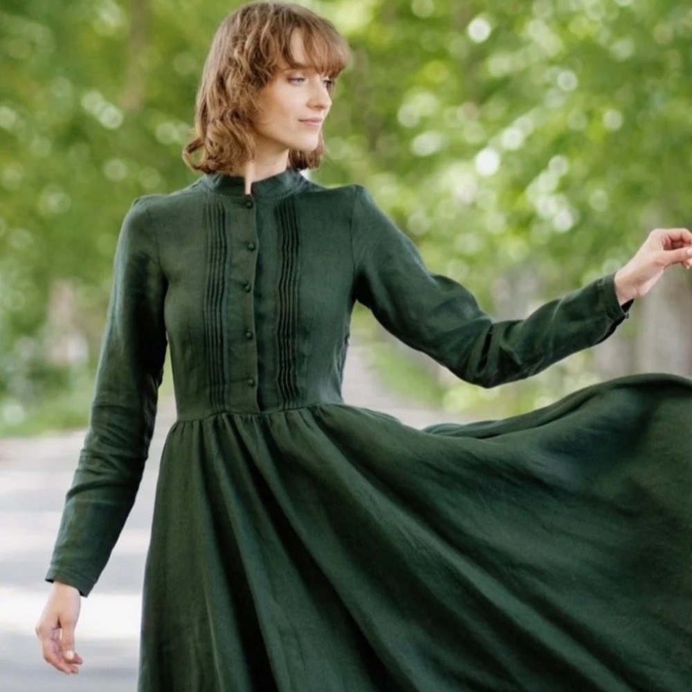 Son de Flor Forest Green Long Sleeve Dress